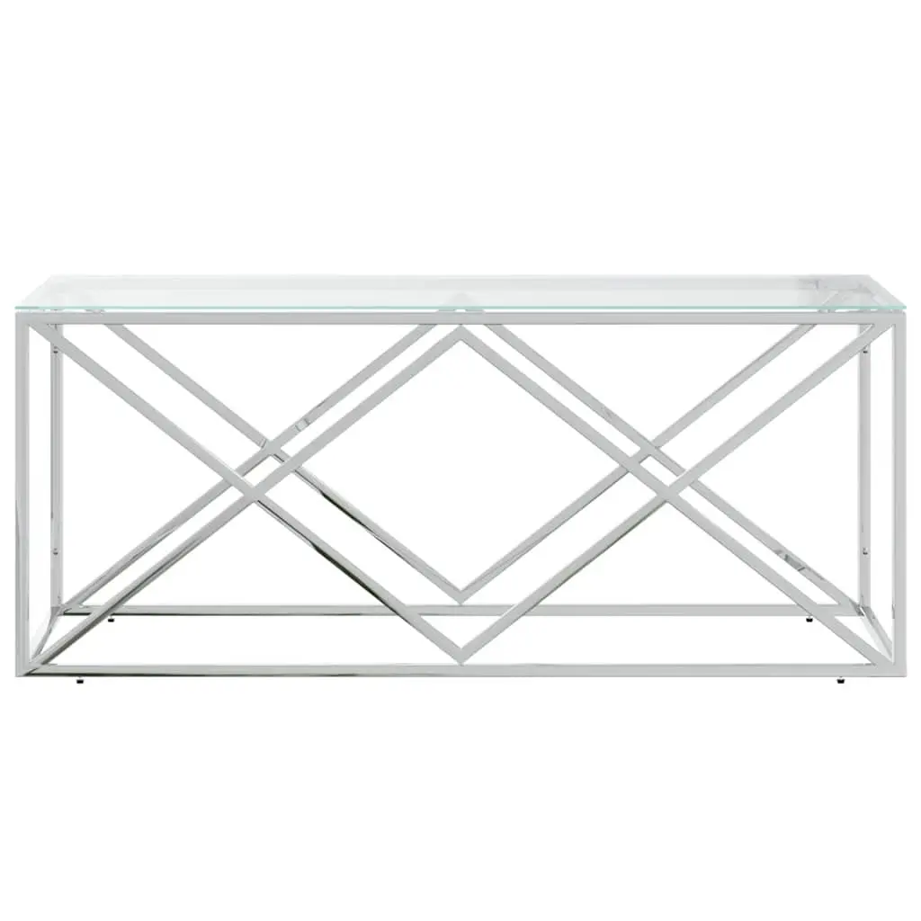 Silver Coffee Table with Glass Top 110x45x45 cm