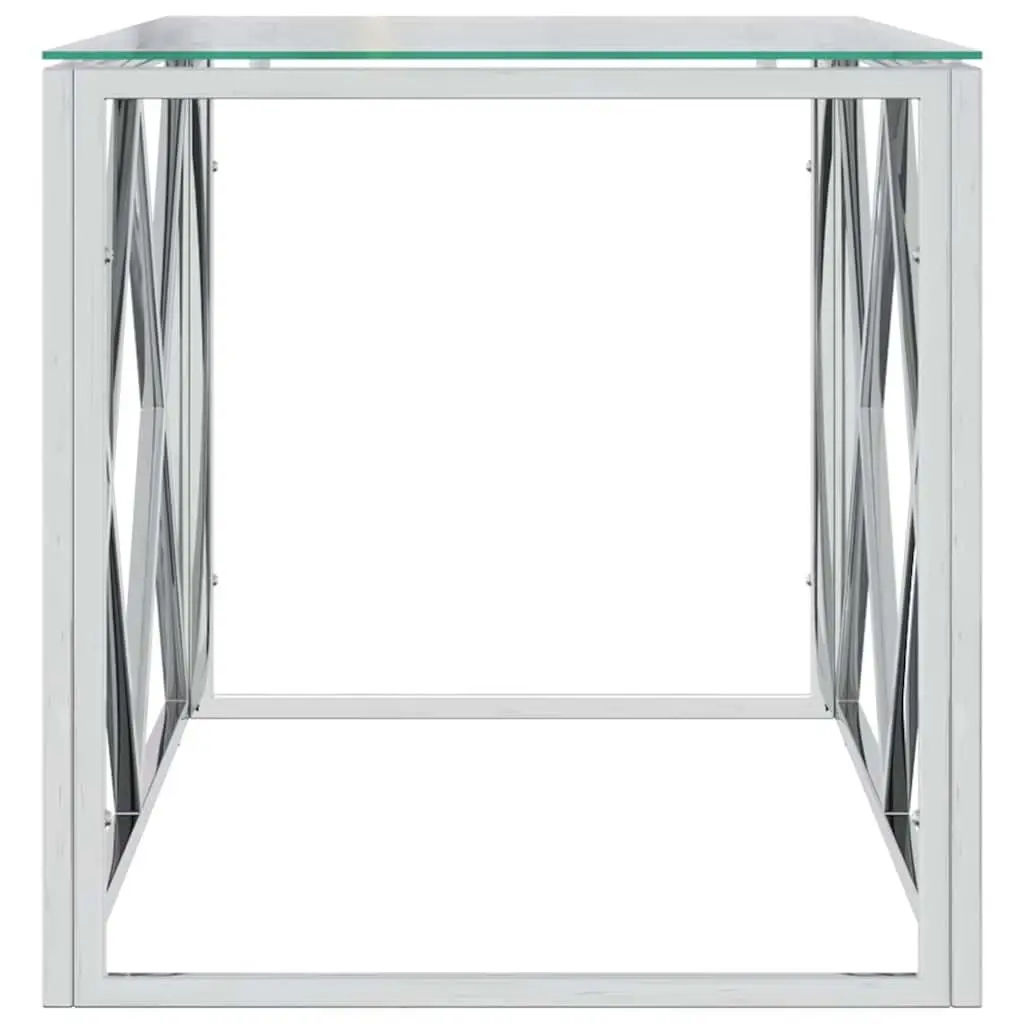 Silver Coffee Table with Glass Top 110x45x45 cm