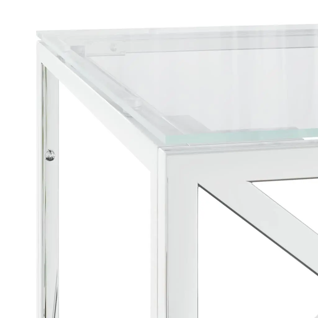 Silver Coffee Table with Glass Top 110x45x45 cm