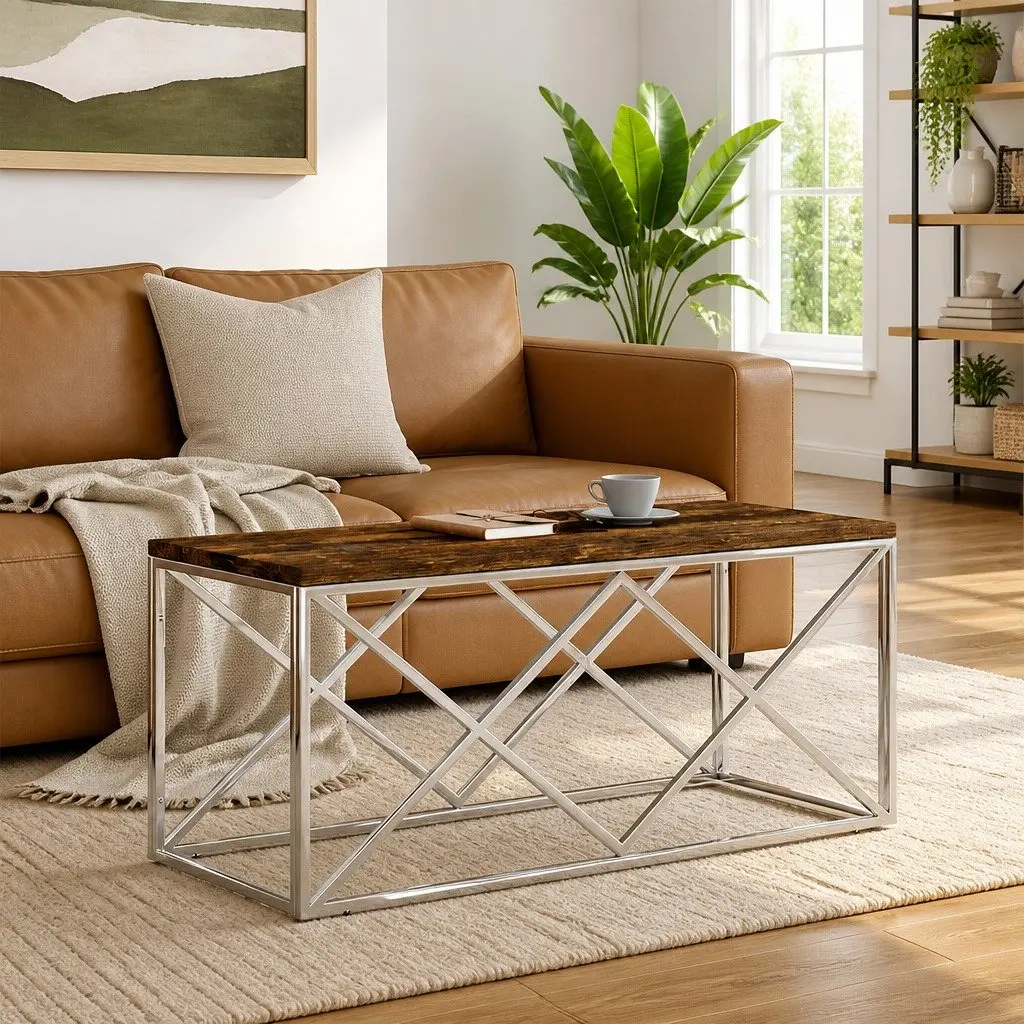 Coffee Table with Reclaimed Wood and Steel Frame