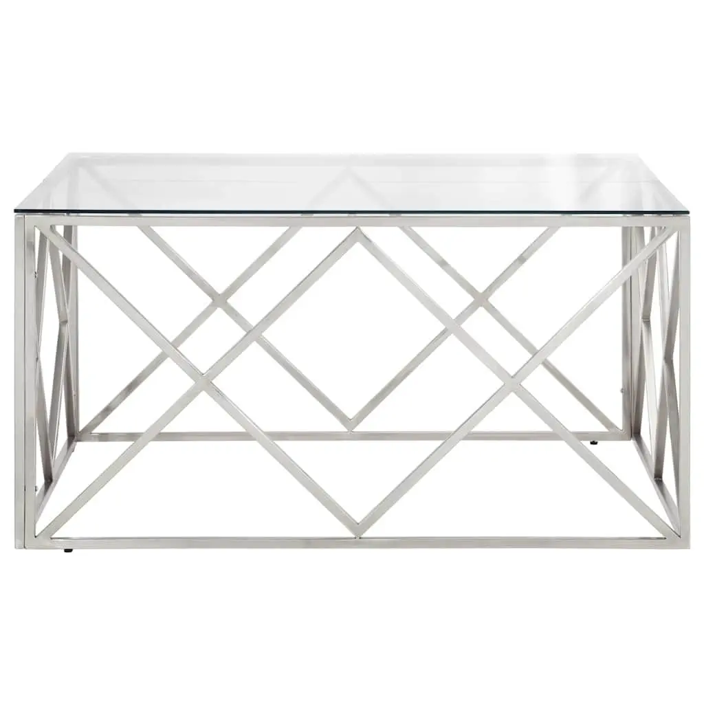 Coffee Table with Tempered Glass Top and Steel Frame