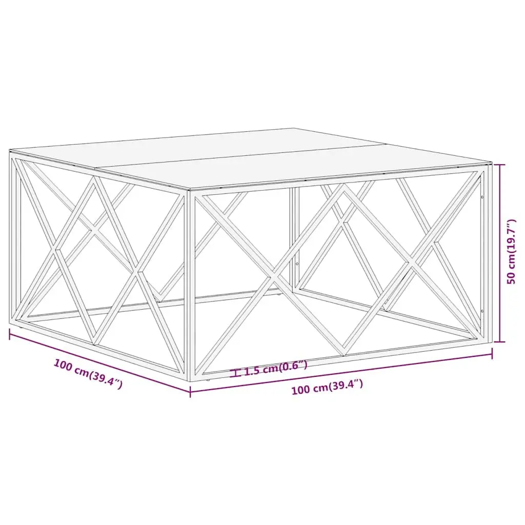 Coffee Table with Tempered Glass Top and Steel Frame