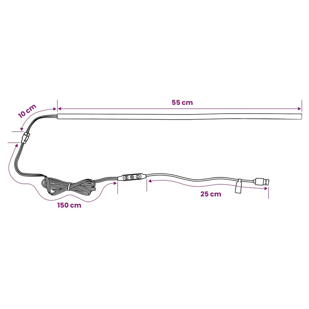 Black LED Strip Lights 180cm USB Powered
