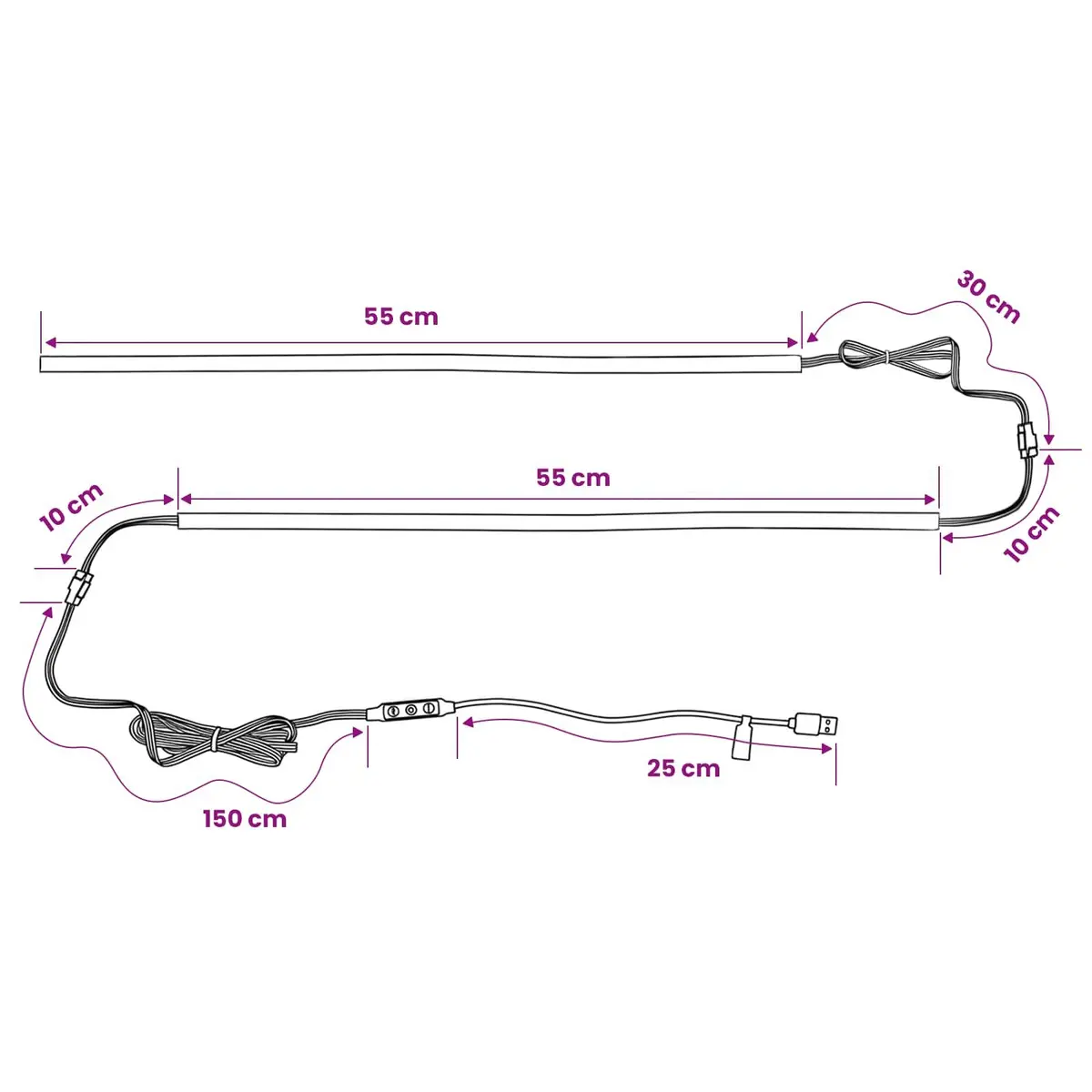 LED Strip Lights SMD5050 180 cm Black 2 pcs