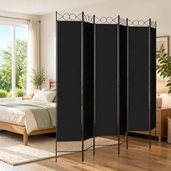 6-Panel Folding Privacy Separator in Black - 240x220cm