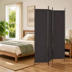 Brown Fabric 3-Panel Room Divider Screen 150x200cm