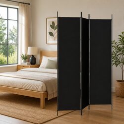 Durable Black 3-Panel Room Divider Screen 150x200cm