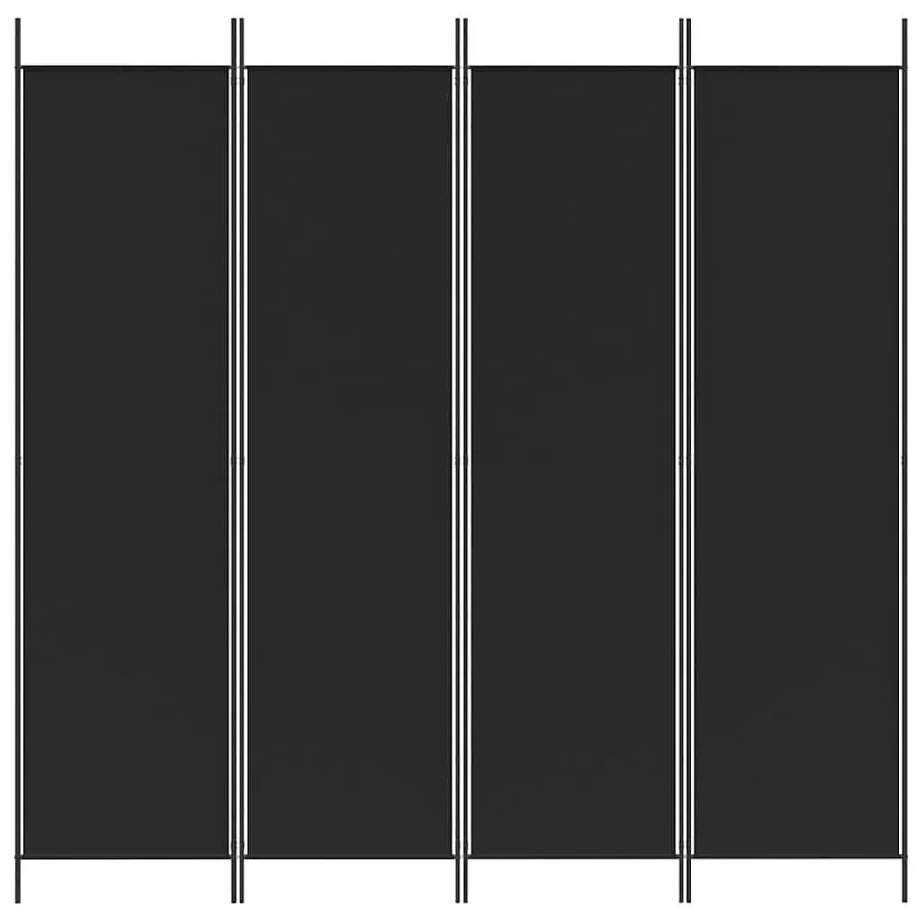 4-Panel Foldable Room Divider in Black Fabric