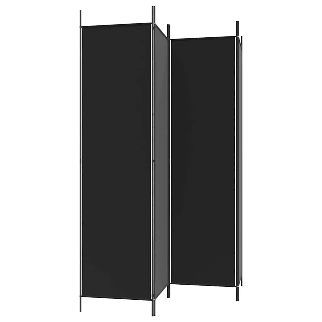 4-Panel Foldable Room Divider in Black Fabric
