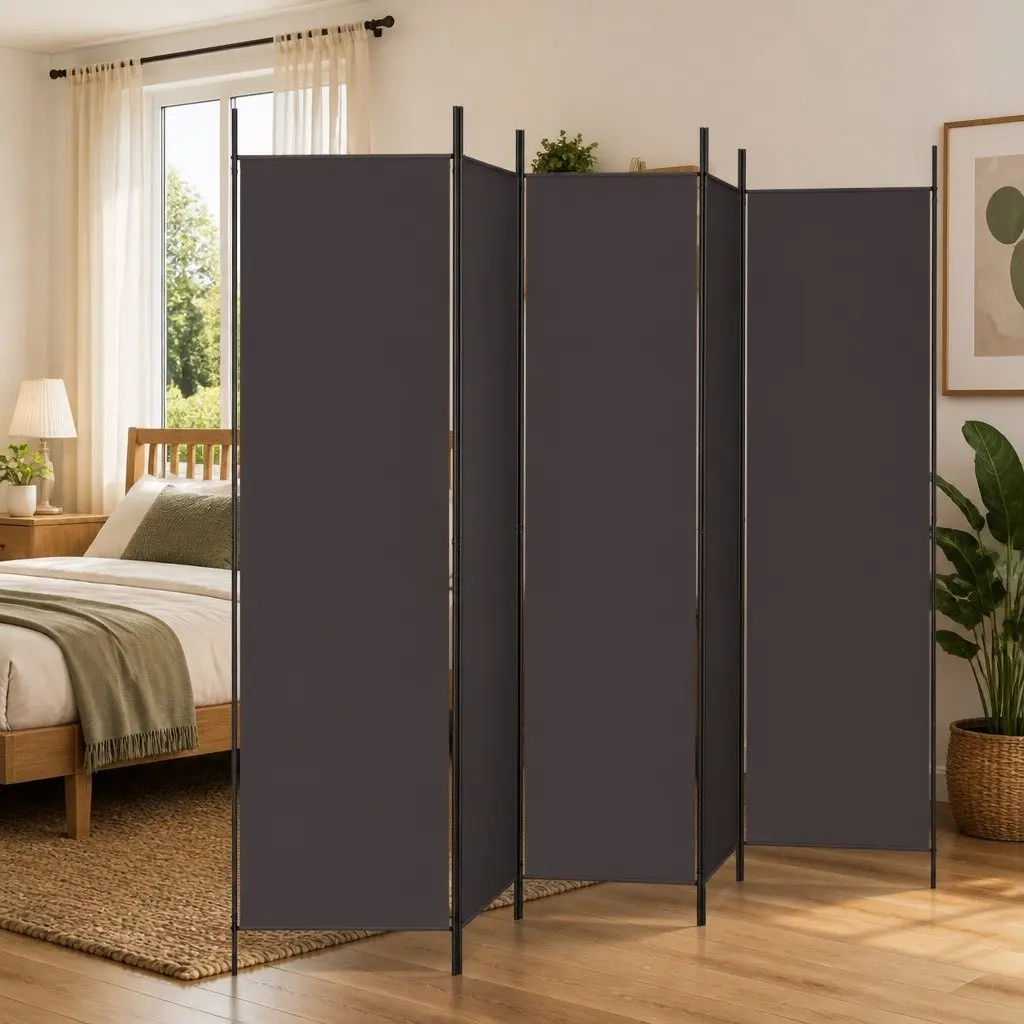 Brown 5-Panel Folding Room Divider Screen for Privacy
