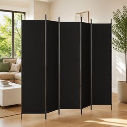 5-Panel Room Divider Folding Privacy Screen Space-Saving Partition Black Fabric
