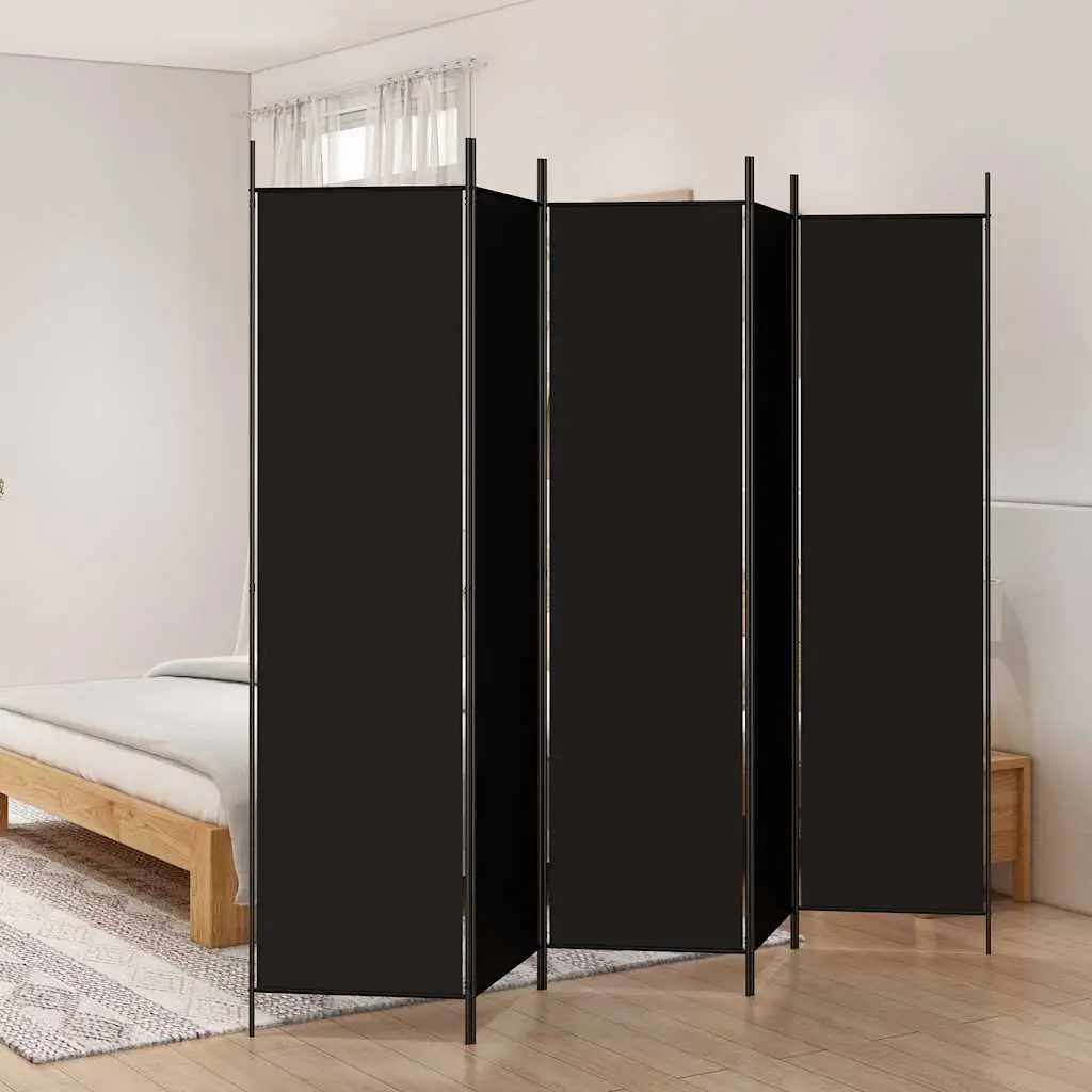 5-Panel Folding Room Divider with Sturdy Black Fabric