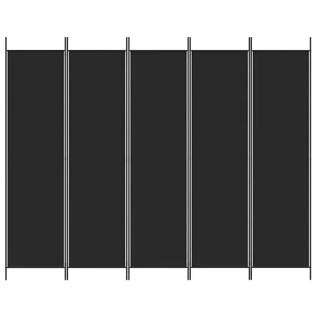5-Panel Folding Room Divider with Sturdy Black Fabric