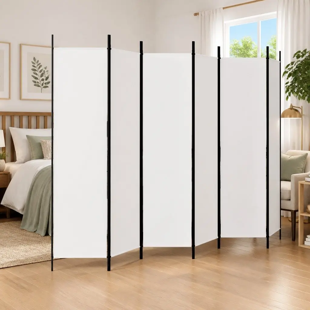 White Folding Room Divider with 6 Panels