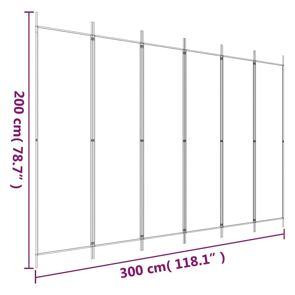 White Folding Room Divider with 6 Panels