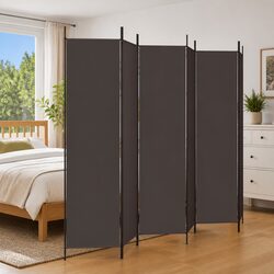 6-Panel Room Divider Screen Folding Privacy Partition Brown Fabric 300x200cm