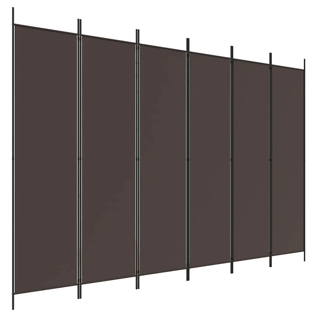 6-Panel Room Divider with Brown Fabric Finish