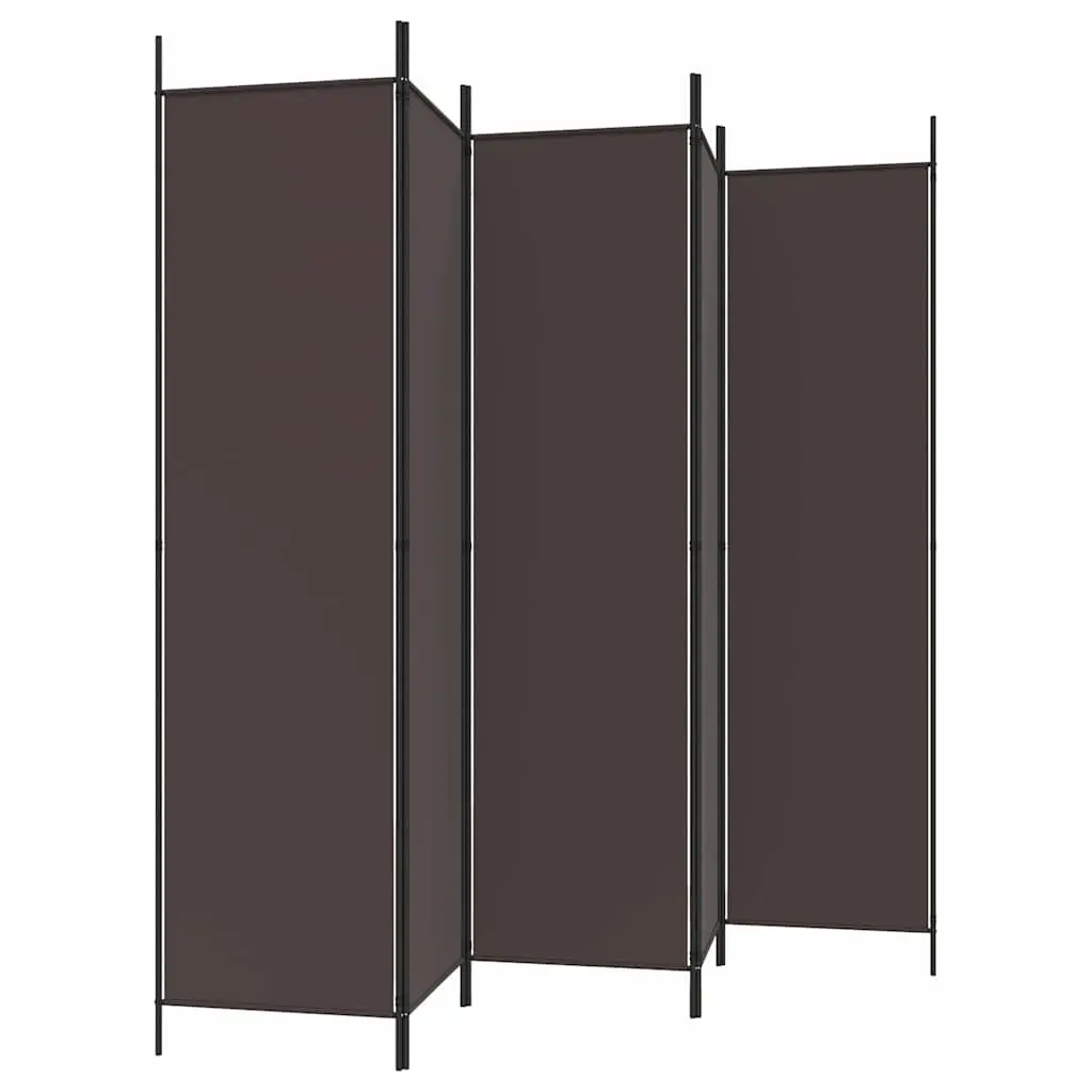6-Panel Room Divider with Brown Fabric Finish