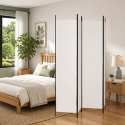 Durable 4-Panel White Room Divider with Fabric Finish