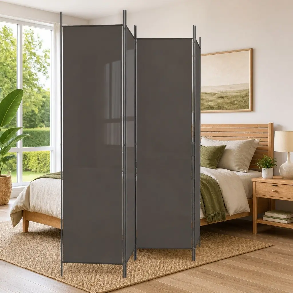 4-Panel Anthracite Room Divider Fabric Screen