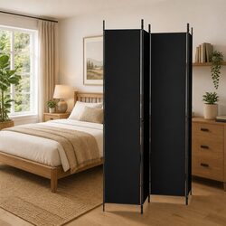 Durable 4-Panel Black Fabric Room Divider 200x220 cm