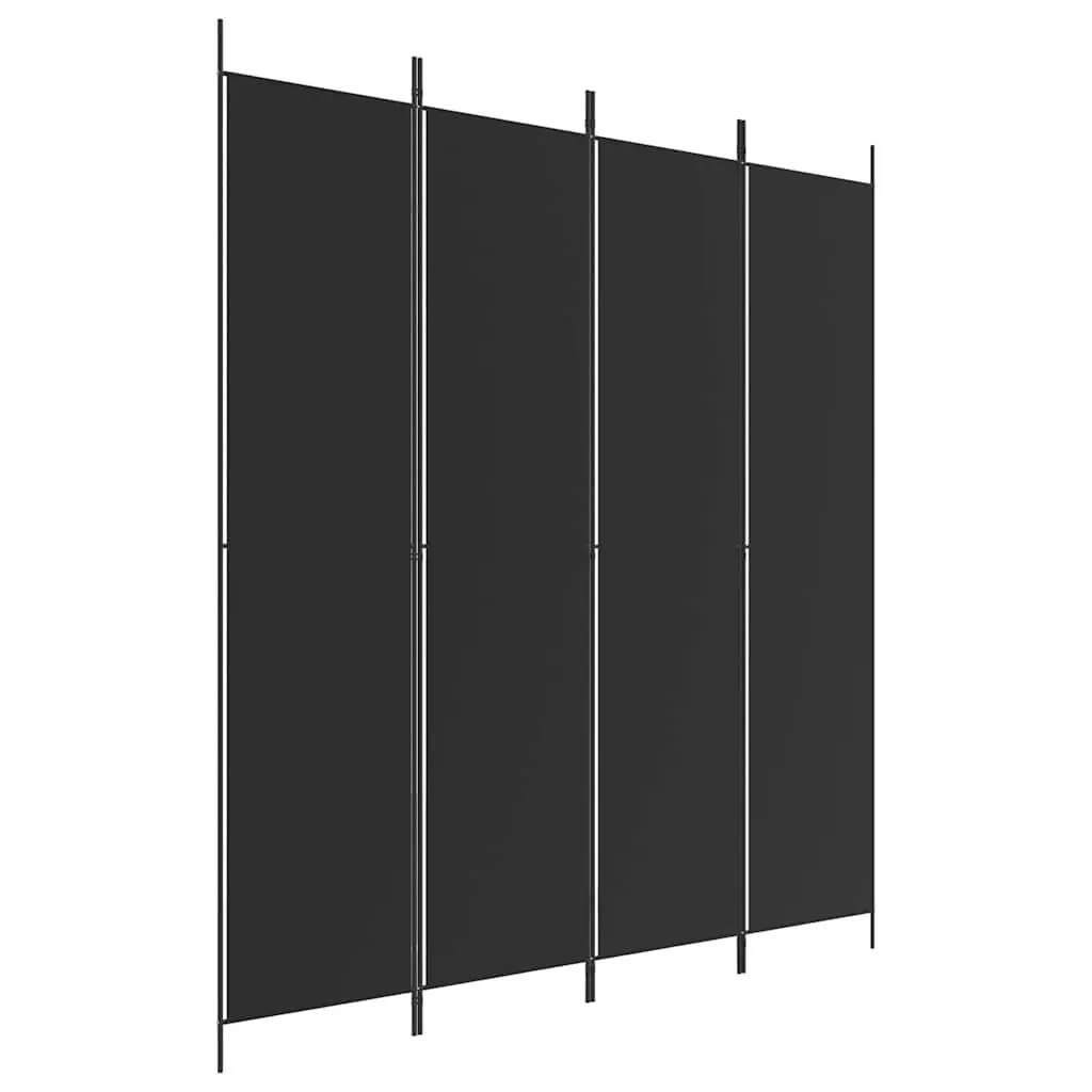 4-Panel Black Fabric Room Divider 200x220 cm