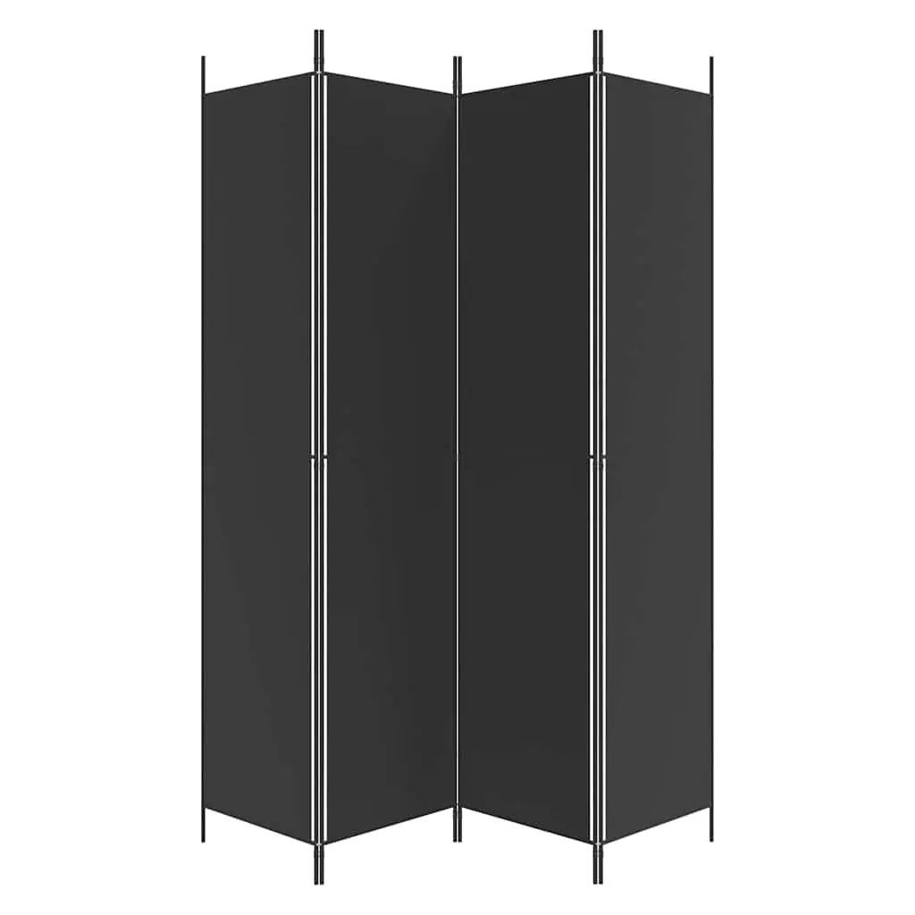 4-Panel Black Fabric Room Divider 200x220 cm