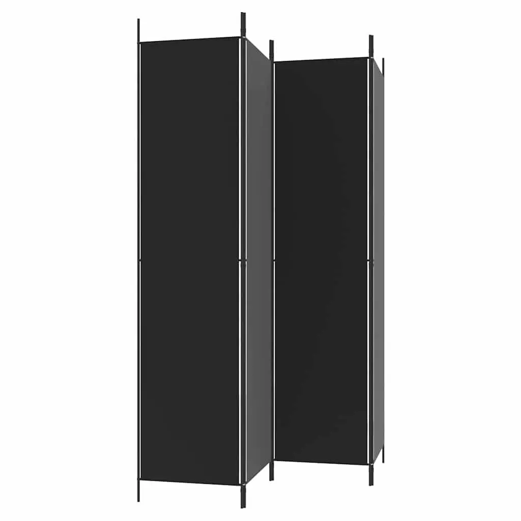4-Panel Black Fabric Room Divider 200x220 cm