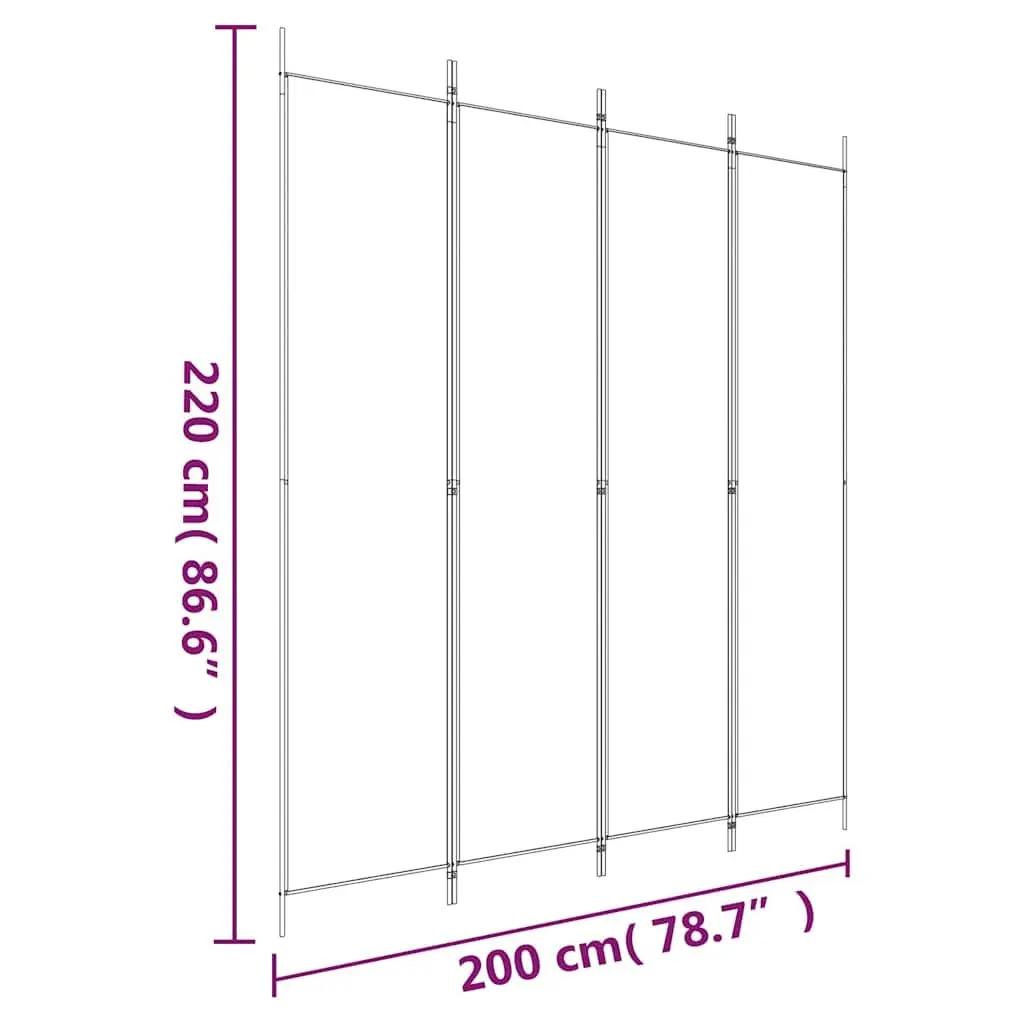 4-Panel Black Fabric Room Divider 200x220 cm