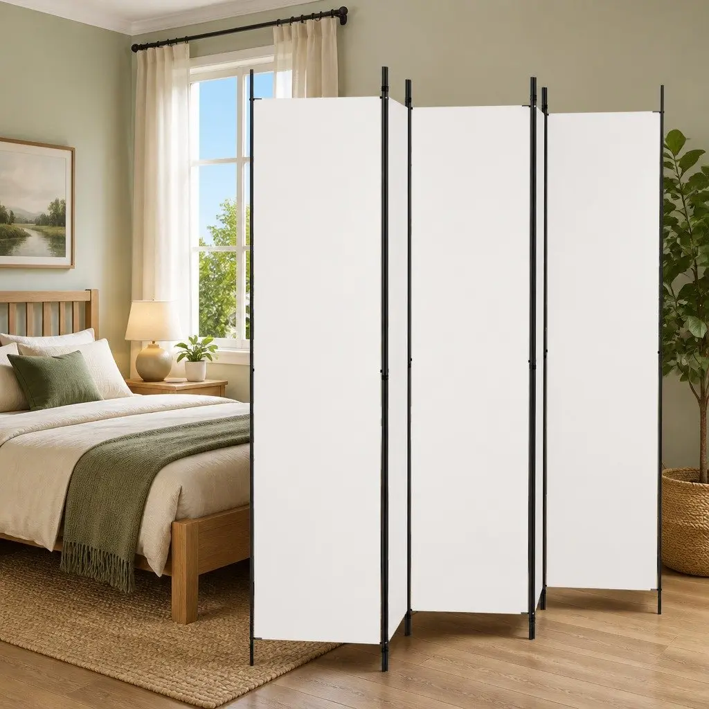 5-Panel Room Divider Screen in White Fabric