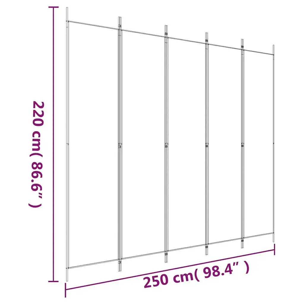 5-Panel Room Divider Screen in White Fabric