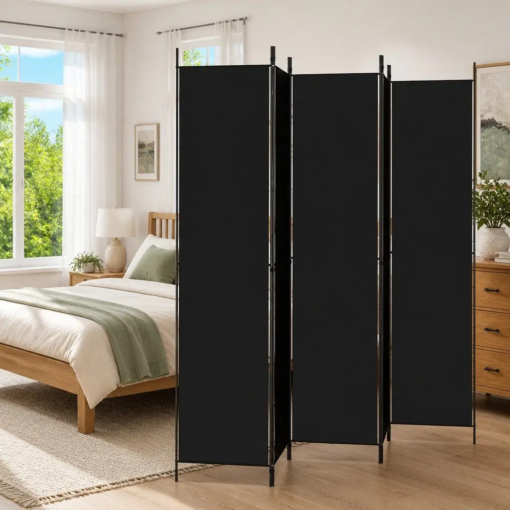 Room Divider Screen 5-Panel Foldable Privacy Partition Black 250x220 cm Fabric