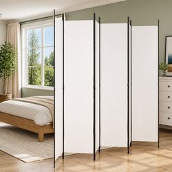 Durable 6-Panel Folding Screen Room Divider in White Fabric