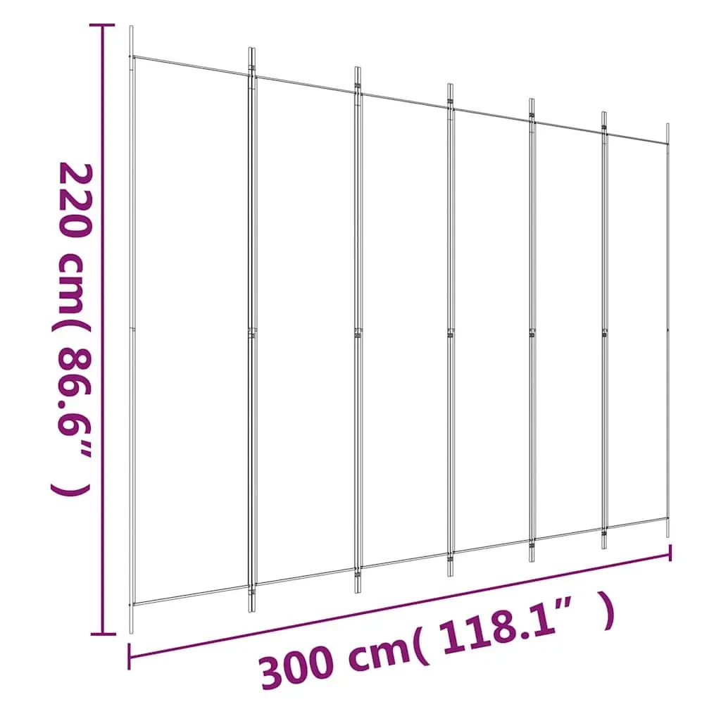 6-Panel Room Divider Brown Foldable Partition Screen Privacy Separator 300x220cm