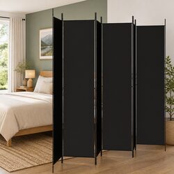 6-Panel Room Divider Screen 300x220cm Foldable Fabric Privacy Partition Black