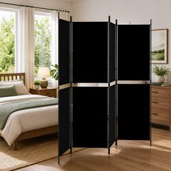 Sturdy 4-Panel Folding Room Divider in Black - 200x180cm