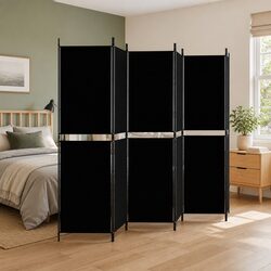 High-Quality 6-Panel Room Divider Screen in Black Fabric