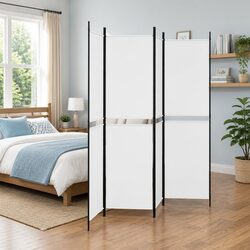 Durable 4-Panel White Fabric Room Divider Screen