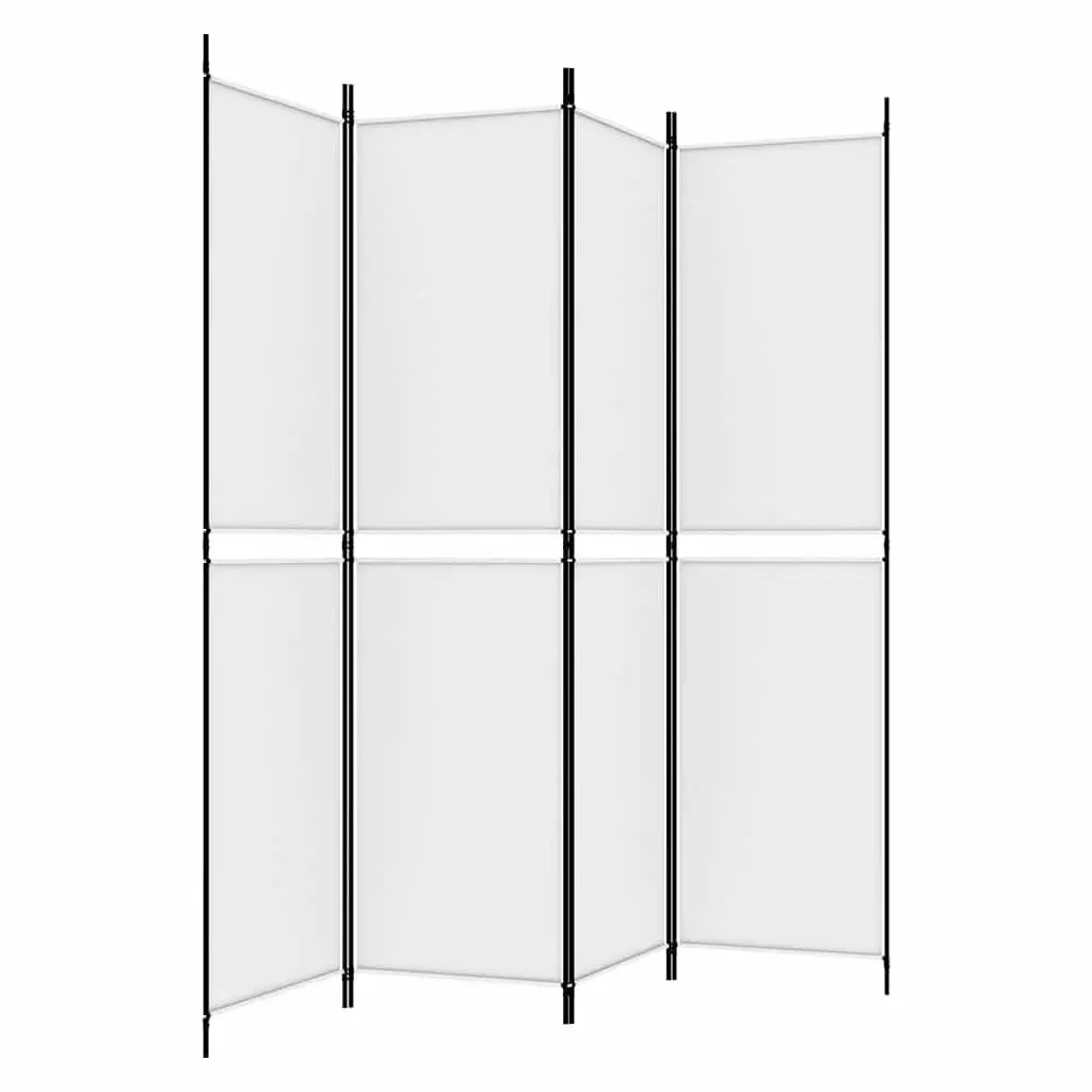 4-Panel White Fabric Room Divider Screen