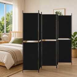 Premium 5-Panel Black Fabric Room Divider 250x200 cm