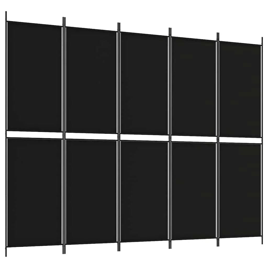 5-Panel Black Fabric Room Divider 250x200 cm