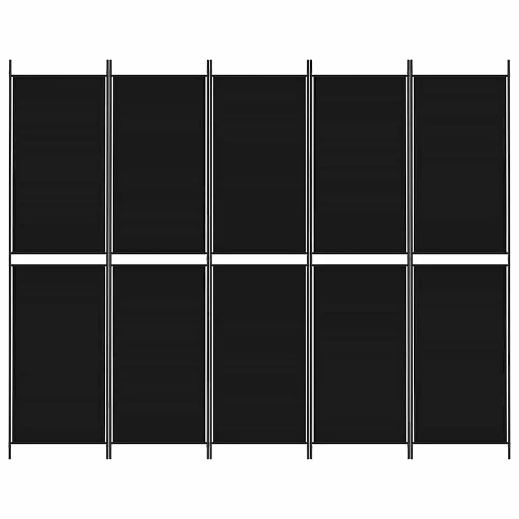5-Panel Black Fabric Room Divider 250x200 cm