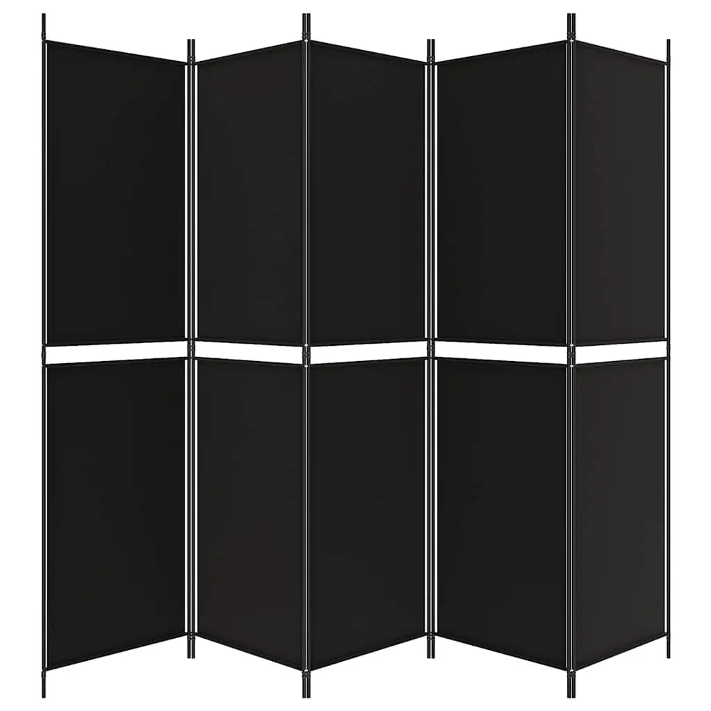 5-Panel Black Fabric Room Divider 250x200 cm