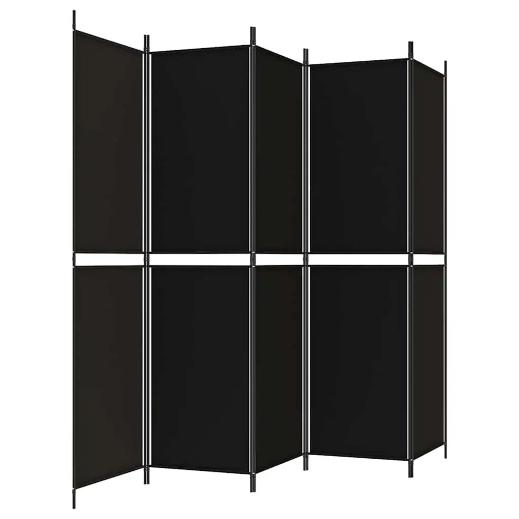 5-Panel Black Fabric Room Divider 250x200 cm