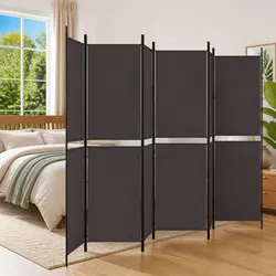 High-Quality 6-Panel Brown Fabric Room Divider 300x200cm