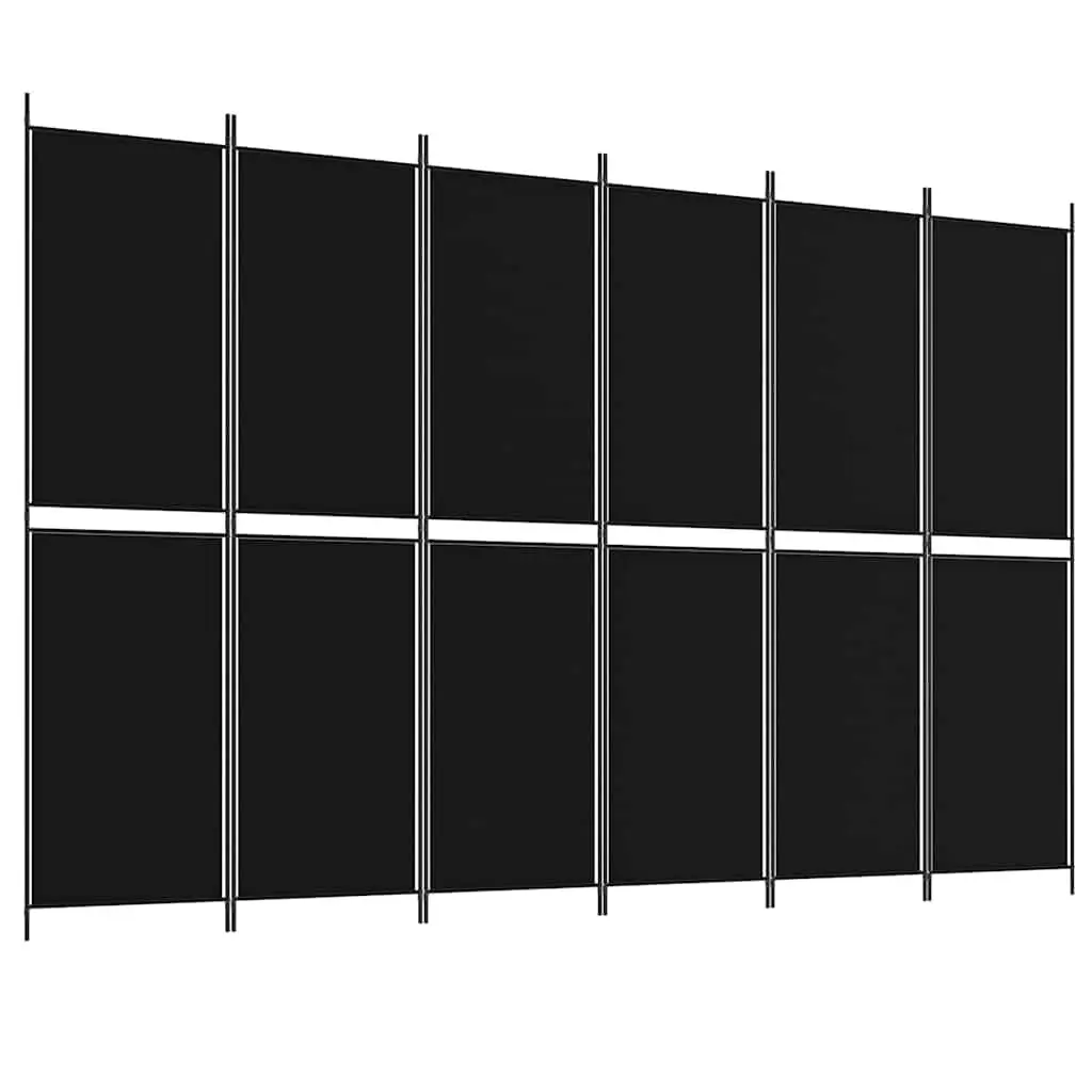 6-Panel Black Folding Room Divider with Durable Fabric