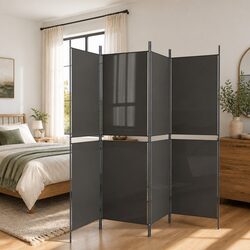 4-Panel Anthracite Fabric Room Divider with Folding Design