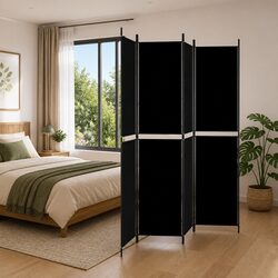 Premium 4-Panel Black Room Divider 200x220 cm