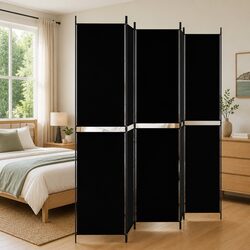 Durable 5-Panel Black Fabric Room Divider Screen