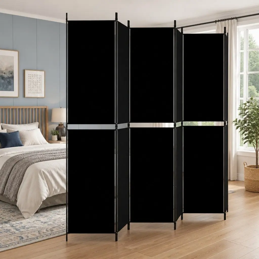 Room Divider Screen Fabric 300x220 cm Foldable Black 6 Panel